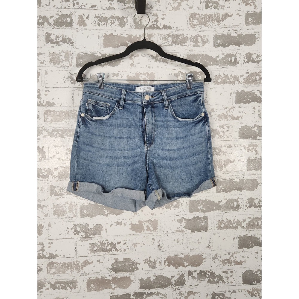 Judy Blue Jeans Shorts Size Large Blue Stretch Denim‎ Cuff Hem JB150096
